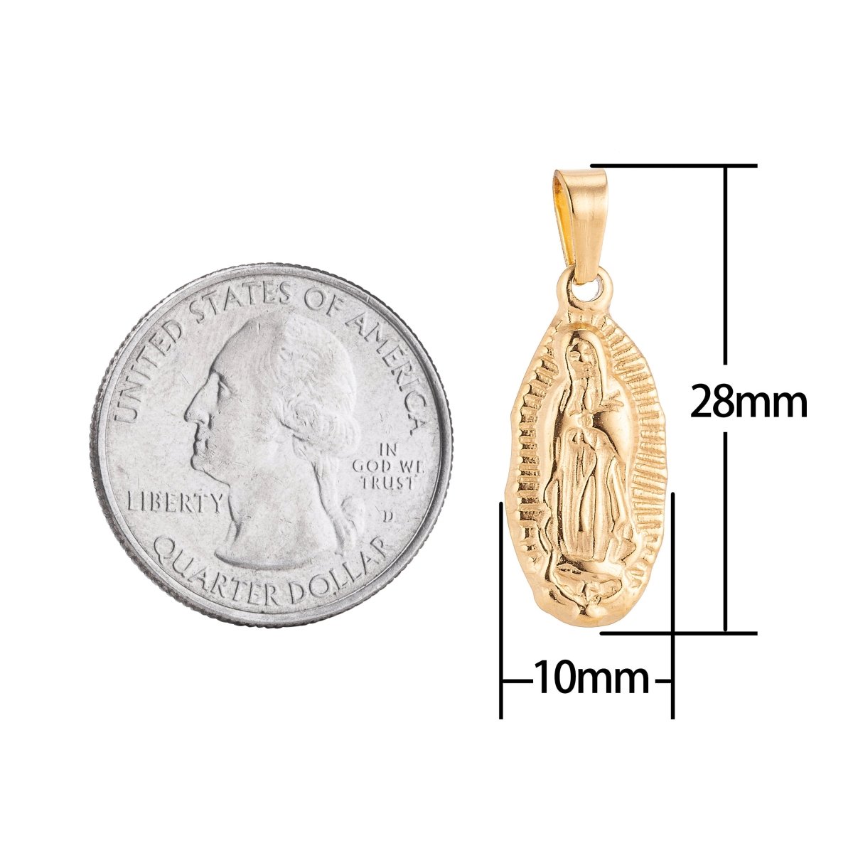 Gold plated Stainless Steel Catholic Mother Mary Praying Charm Pendant w/ Bails Findings for Earring Necklace Jewelry Making Supplies J-379 - DLUXCA