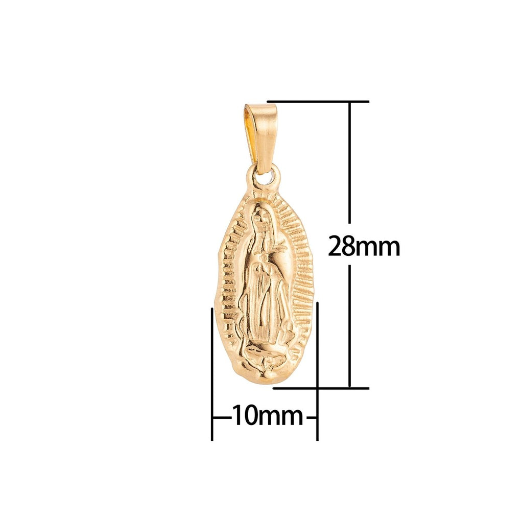 Gold plated Stainless Steel Catholic Mother Mary Praying Charm Pendant w/ Bails Findings for Earring Necklace Jewelry Making Supplies J-379 - DLUXCA