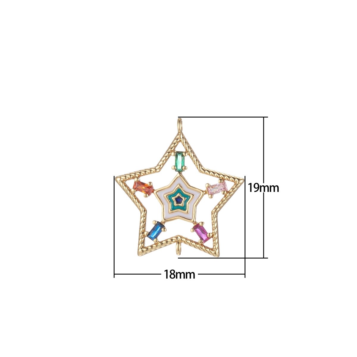 Gold plated Star Charm Connector Multi Color CZ Charm Bracelet Earring Necklace Link Connector Double Bail Charm F-874 - DLUXCA