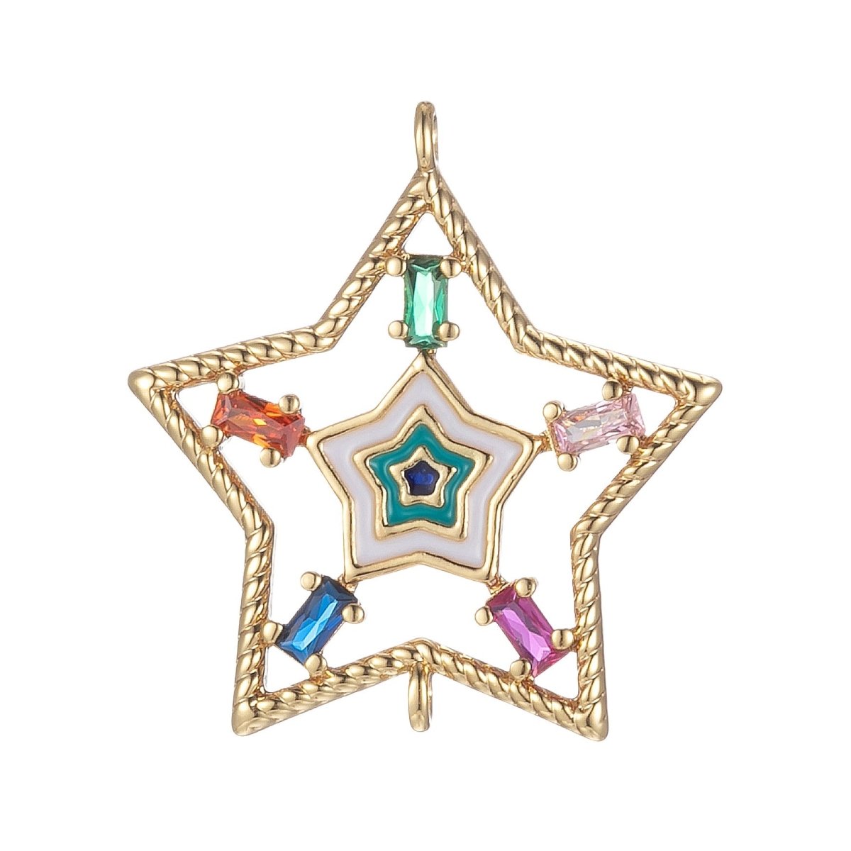 Gold plated Star Charm Connector Multi Color CZ Charm Bracelet Earring Necklace Link Connector Double Bail Charm F-874 - DLUXCA