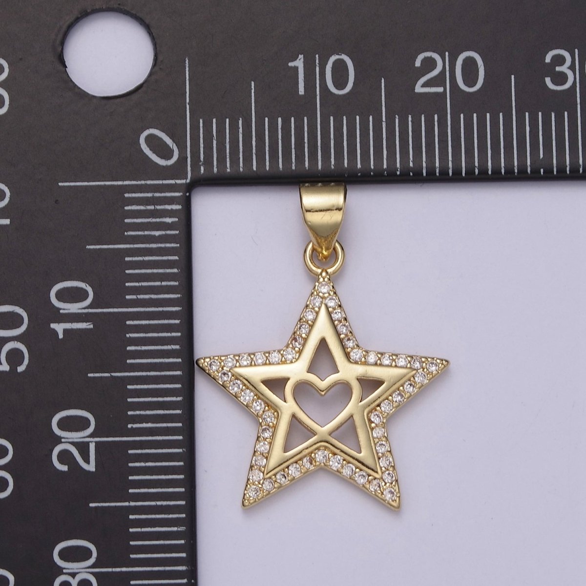 Gold plated Star charm, Gold Heart pendant Celestial Minimalist Jewelry J-410 - DLUXCA