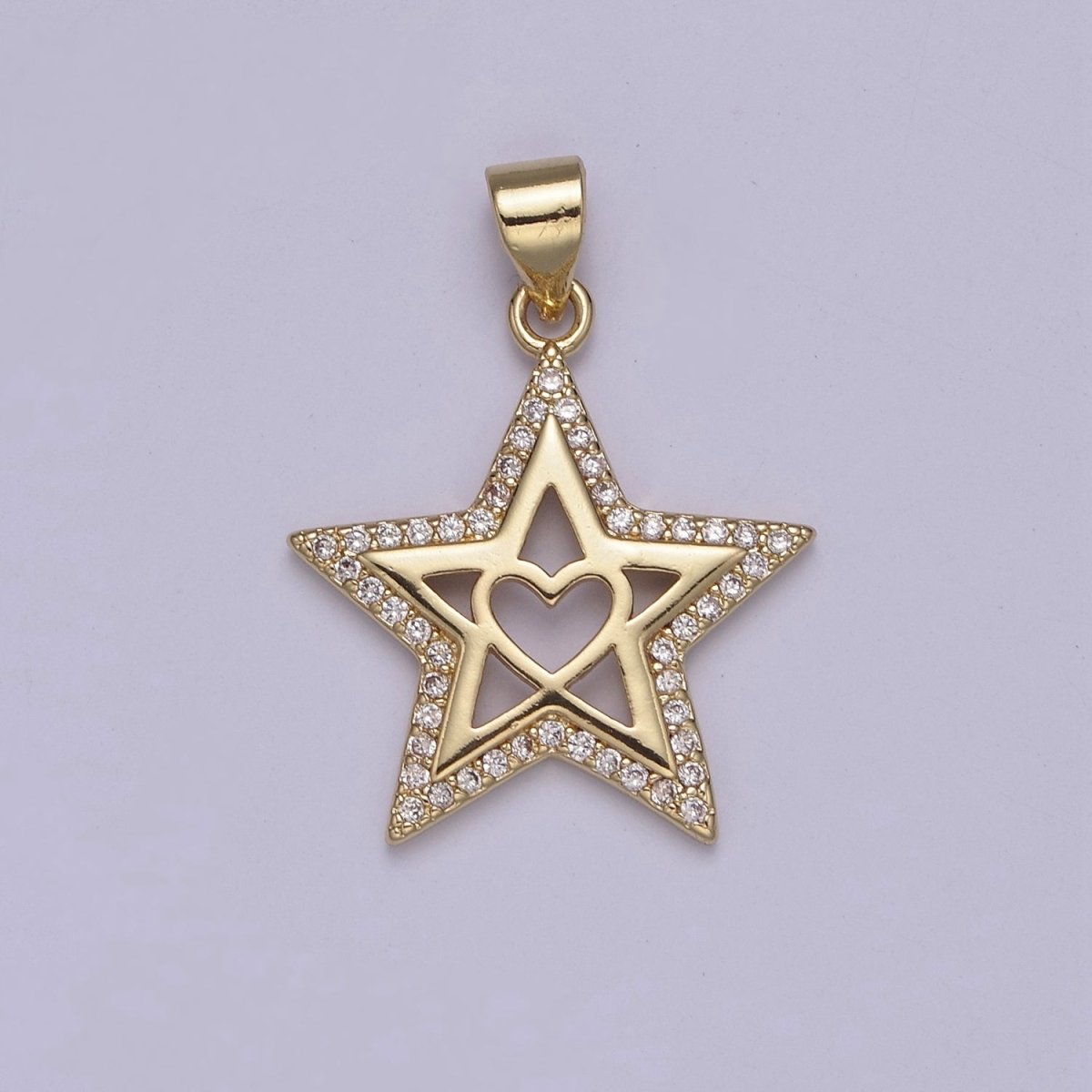 Gold plated Star charm, Gold Heart pendant Celestial Minimalist Jewelry J-410 - DLUXCA