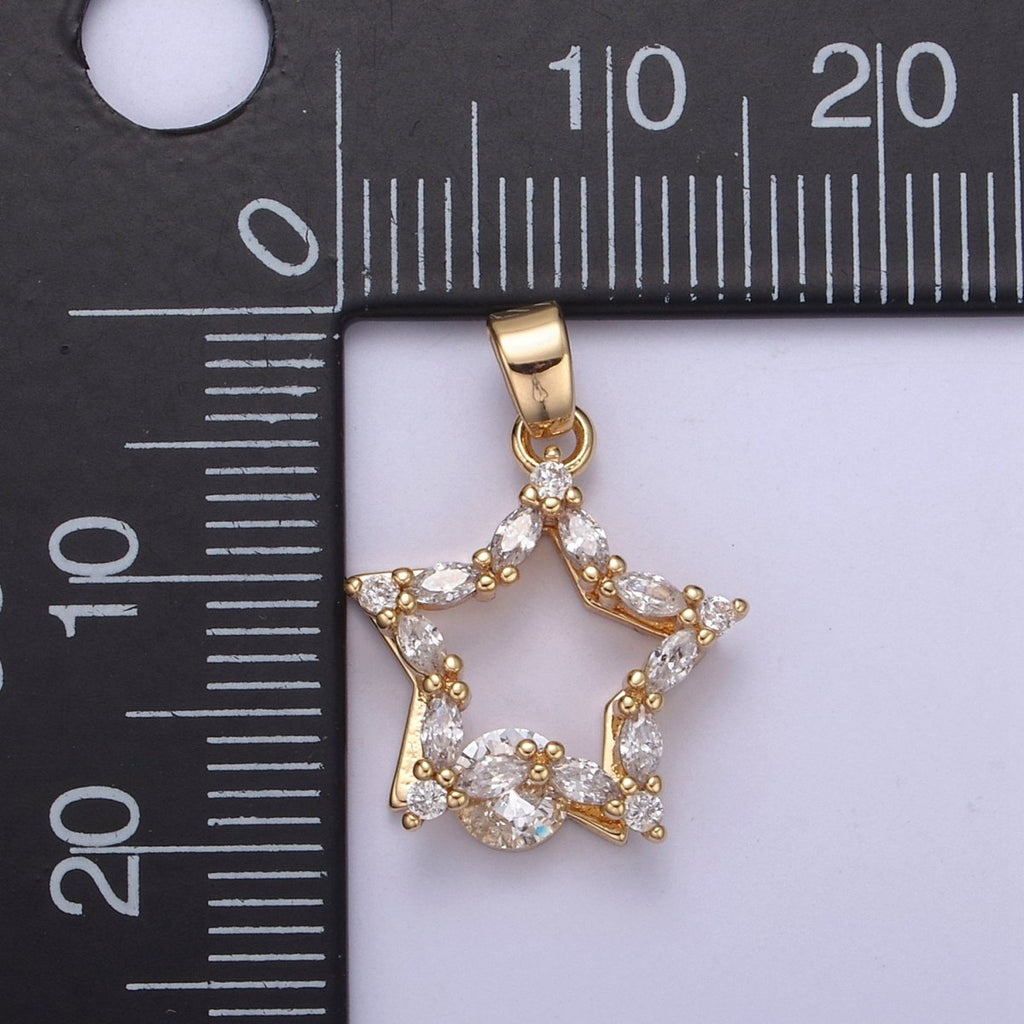 Gold plated Star Cubic Zirconia Charm - CZ Shiny Star Celestial Night Sky Constellation Galaxy Wholesale Charms H-419 - DLUXCA