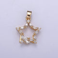 Gold plated Star Cubic Zirconia Charm - CZ Shiny Star Celestial Night Sky Constellation Galaxy Wholesale Charms H-419 - DLUXCA