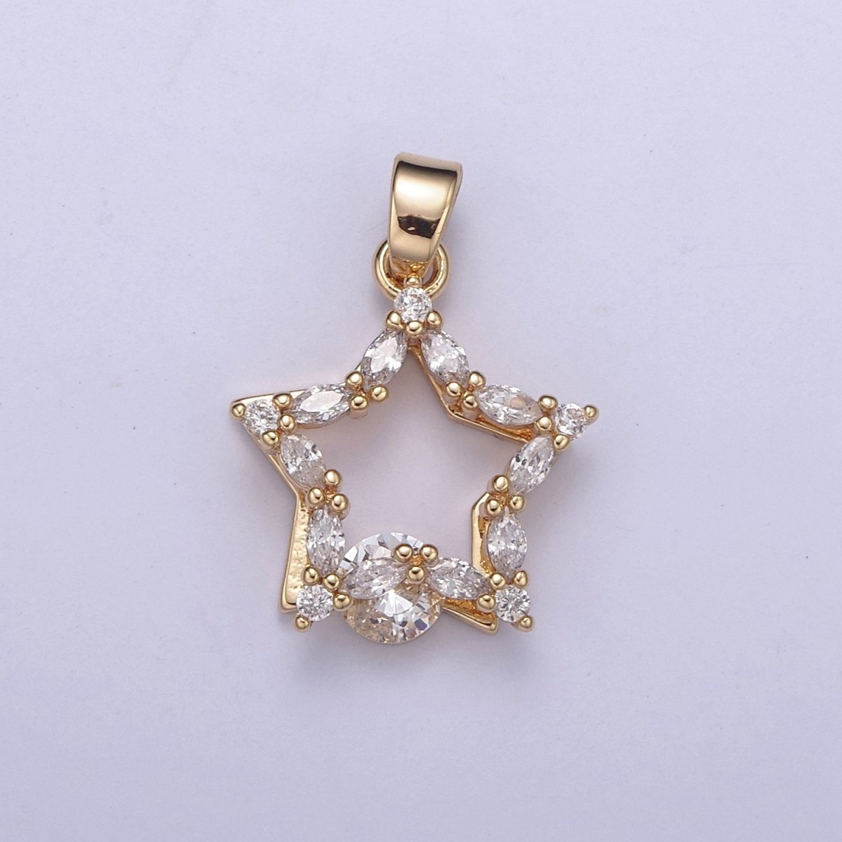 Gold plated Star Cubic Zirconia Charm - CZ Shiny Star Celestial Night Sky Constellation Galaxy Wholesale Charms H-419 - DLUXCA