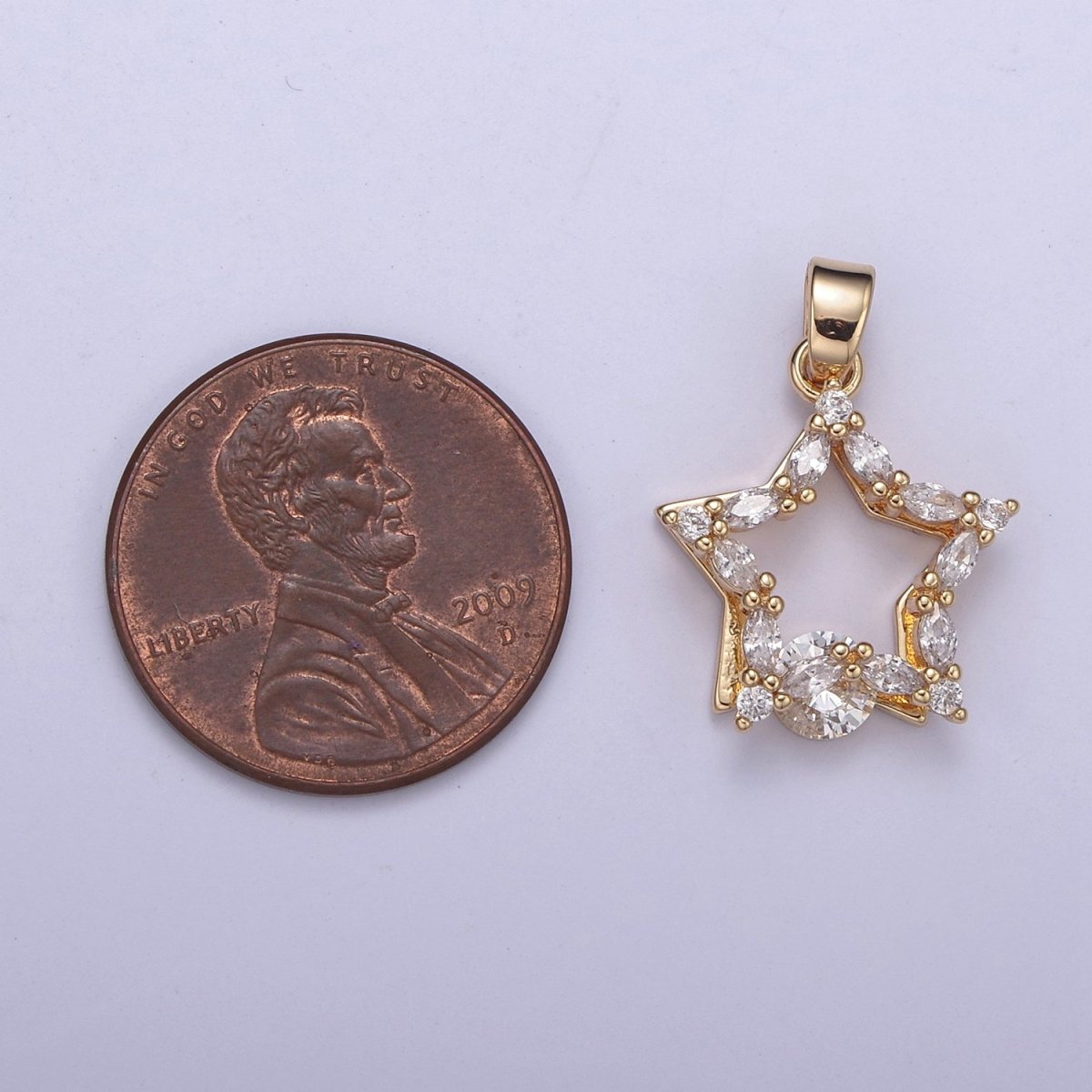 Gold plated Star Cubic Zirconia Charm - CZ Shiny Star Celestial Night Sky Constellation Galaxy Wholesale Charms H-419 - DLUXCA