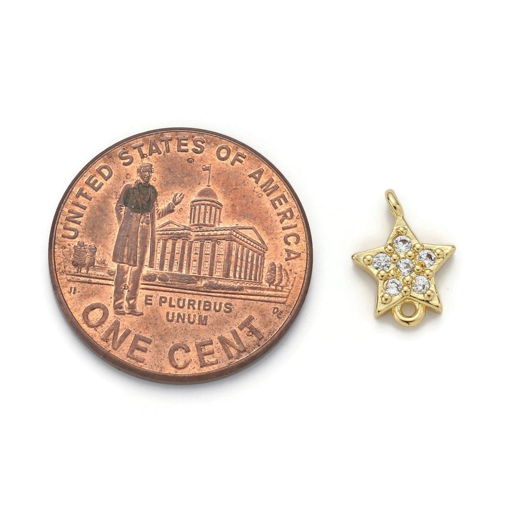 Gold plated Star Micro Pave Connector Charm, Cubic Zirconia Pendant Charm, For DIY Jewelry, Gold Color F-376 - DLUXCA