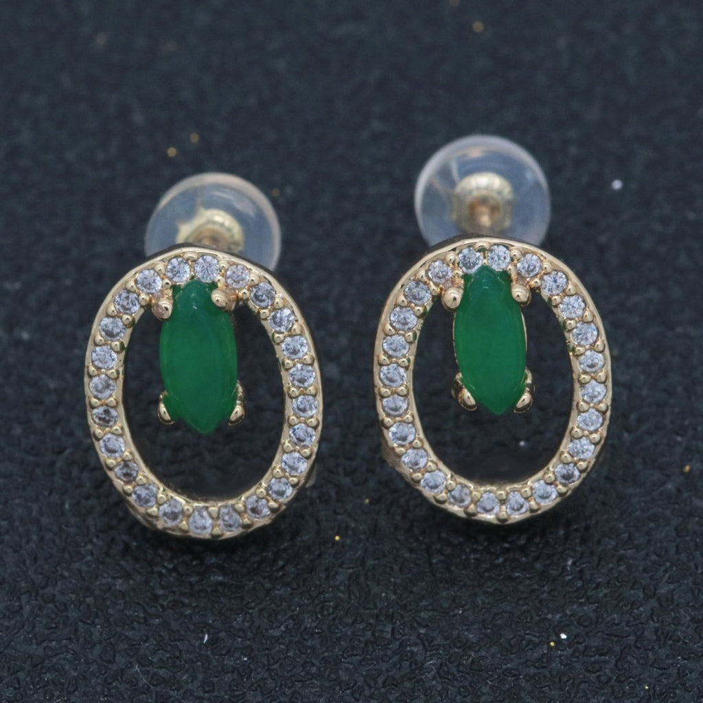 Gold plated Studs / Dainty Green Earrings / Green Gem Earrings / Emerald Earrings / Green Stone Earrings / CZ Stud Earring /Dainty Studs T-161 - DLUXCA