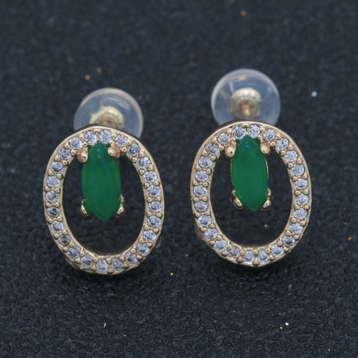 Gold plated Studs / Dainty Green Earrings / Green Gem Earrings / Emerald Earrings / Green Stone Earrings / CZ Stud Earring /Dainty Studs T-161 - DLUXCA