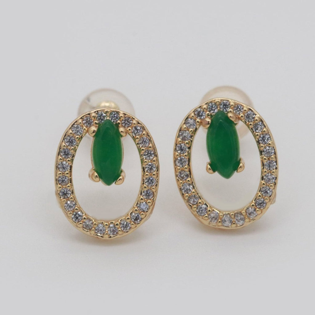 Gold plated Studs / Dainty Green Earrings / Green Gem Earrings / Emerald Earrings / Green Stone Earrings / CZ Stud Earring /Dainty Studs T-161 - DLUXCA