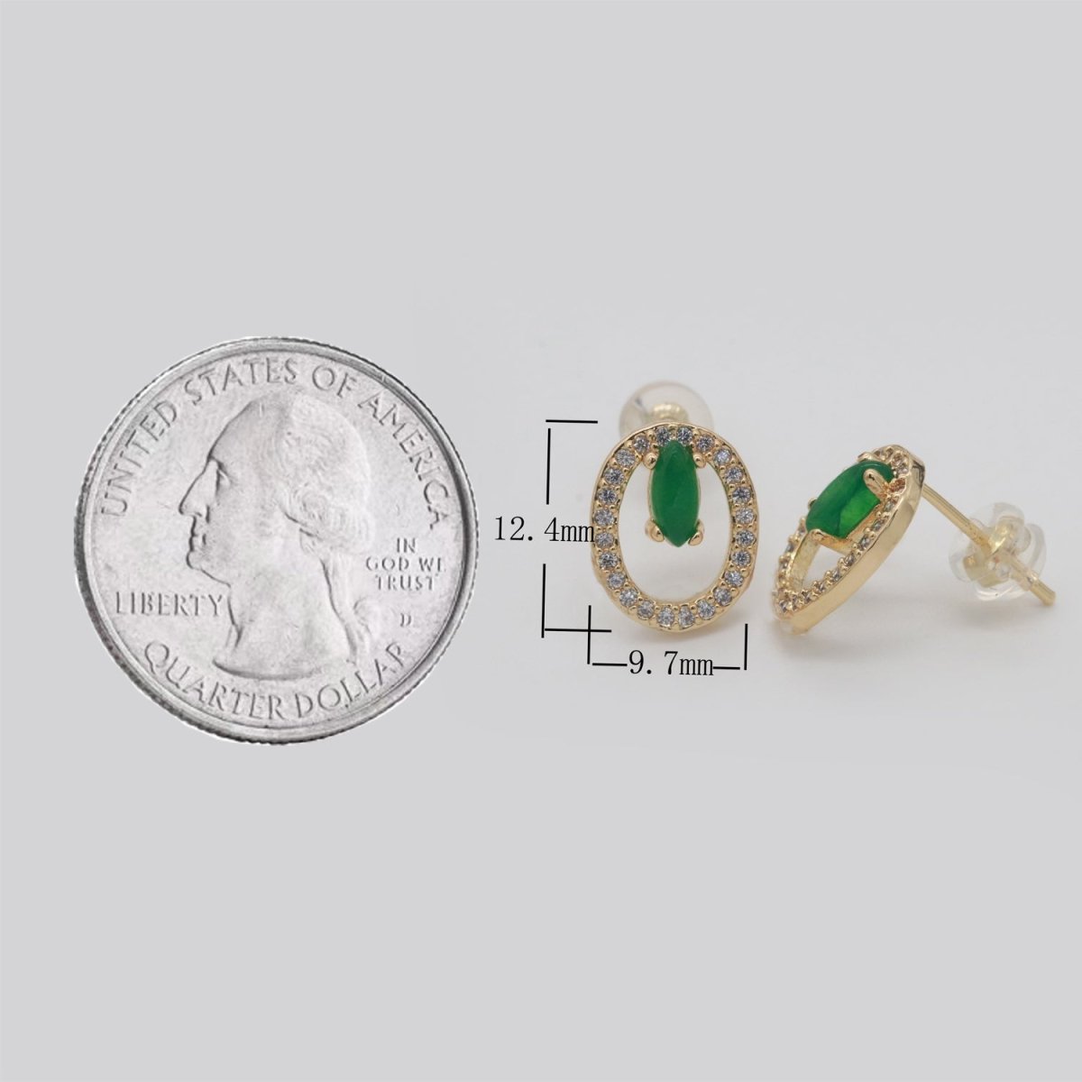 Gold plated Studs / Dainty Green Earrings / Green Gem Earrings / Emerald Earrings / Green Stone Earrings / CZ Stud Earring /Dainty Studs T-161 - DLUXCA