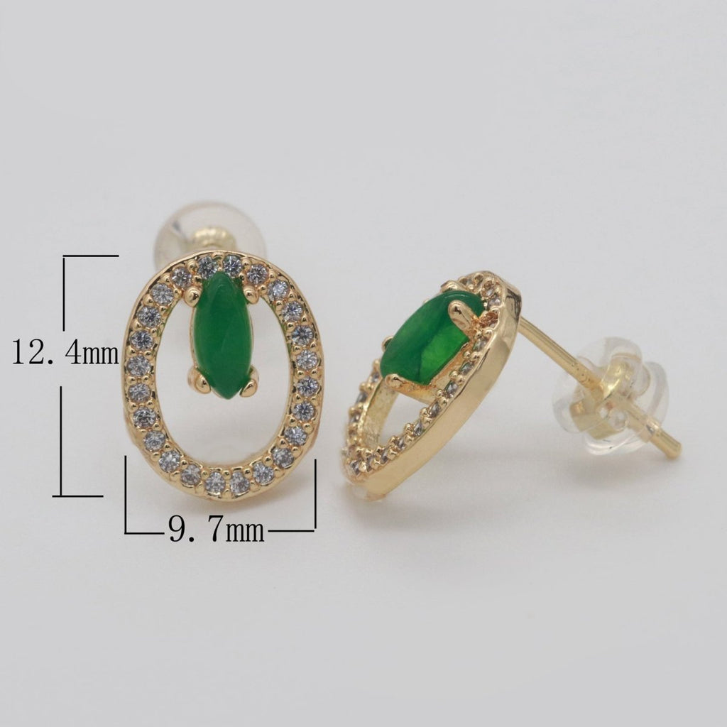 Gold plated Studs / Dainty Green Earrings / Green Gem Earrings / Emerald Earrings / Green Stone Earrings / CZ Stud Earring /Dainty Studs T-161 - DLUXCA
