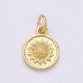 Gold plated Sun Flower Charm, Flower, Floral Bracelet Charm, Coin Disc Charm Necklace Pendant, Findings for Jewelry Making E-067 - DLUXCA