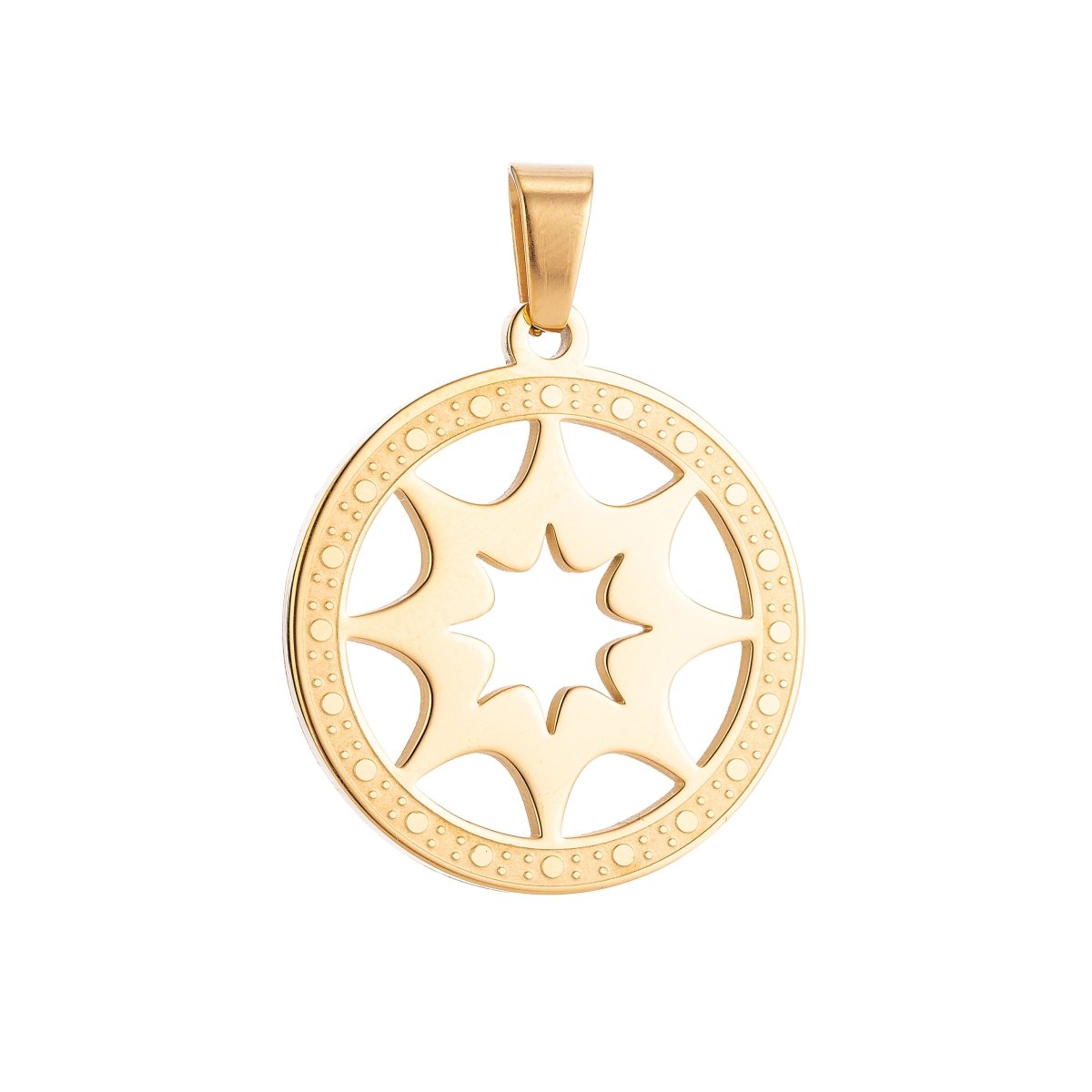Gold plated Sun Ray Symbol in Coin Medallion Necklace Pendant Bracelet Earring Charm Bails for Jewelry Making J-366 - DLUXCA
