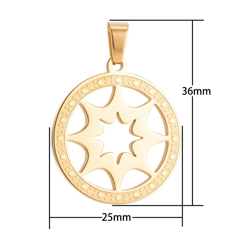 Gold plated Sun Ray Symbol in Coin Medallion Necklace Pendant Bracelet Earring Charm Bails for Jewelry Making J-366 - DLUXCA