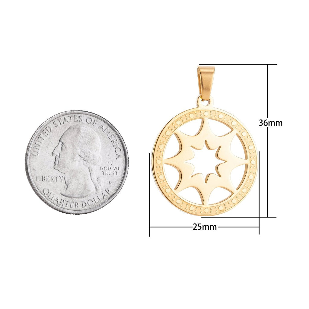 Gold plated Sun Ray Symbol in Coin Medallion Necklace Pendant Bracelet Earring Charm Bails for Jewelry Making J-366 - DLUXCA