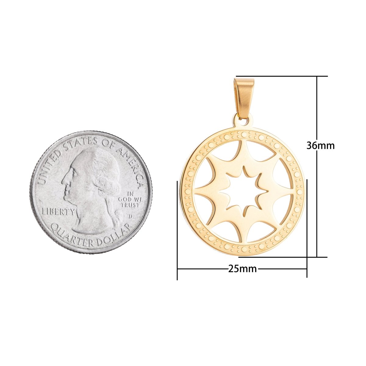 Gold plated Sun Ray Symbol in Coin Medallion Necklace Pendant Bracelet Earring Charm Bails for Jewelry Making J-366 - DLUXCA