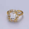 Gold plated Teal, Red, Clear Baguette CZ Solitaire Micro Paved Band Ring | Y-455 Y-456 Y-457 - DLUXCA