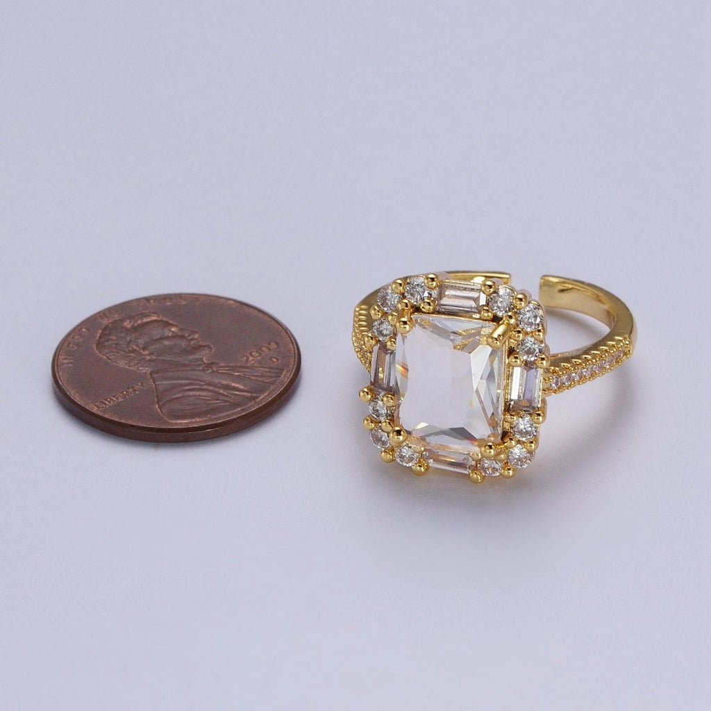 Gold plated Teal, Red, Clear Baguette CZ Solitaire Micro Paved Band Ring | Y-455 Y-456 Y-457 - DLUXCA