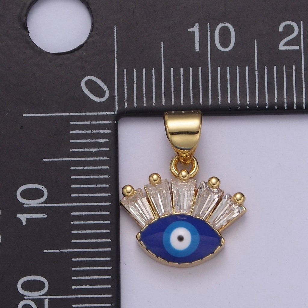 Gold plated Tiny Evil Eye Charm Necklace, Baguette Evil Eye Jewelry, Dainty Evil Eye Pendant J-339 - DLUXCA