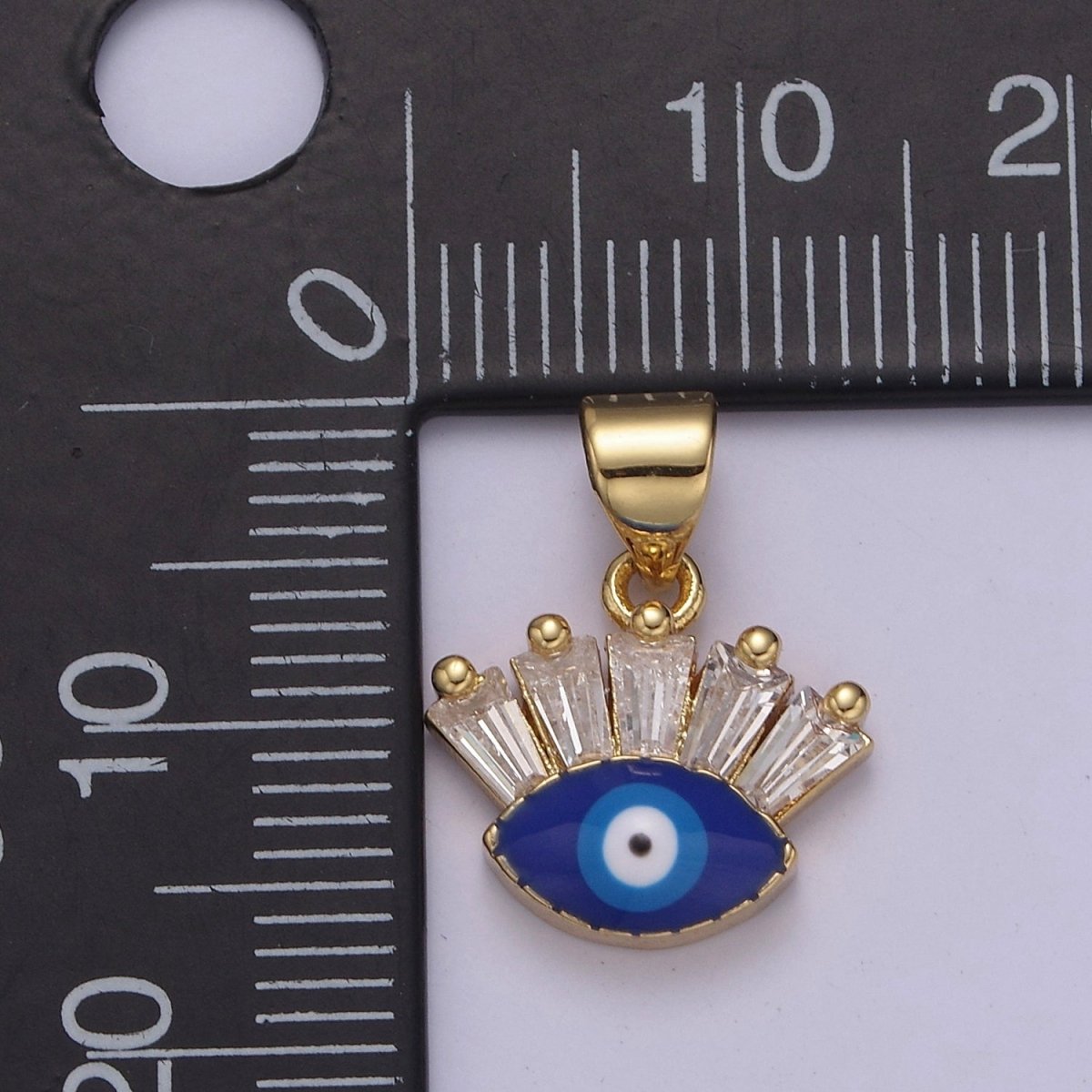 Gold plated Tiny Evil Eye Charm Necklace, Baguette Evil Eye Jewelry, Dainty Evil Eye Pendant J-339 - DLUXCA