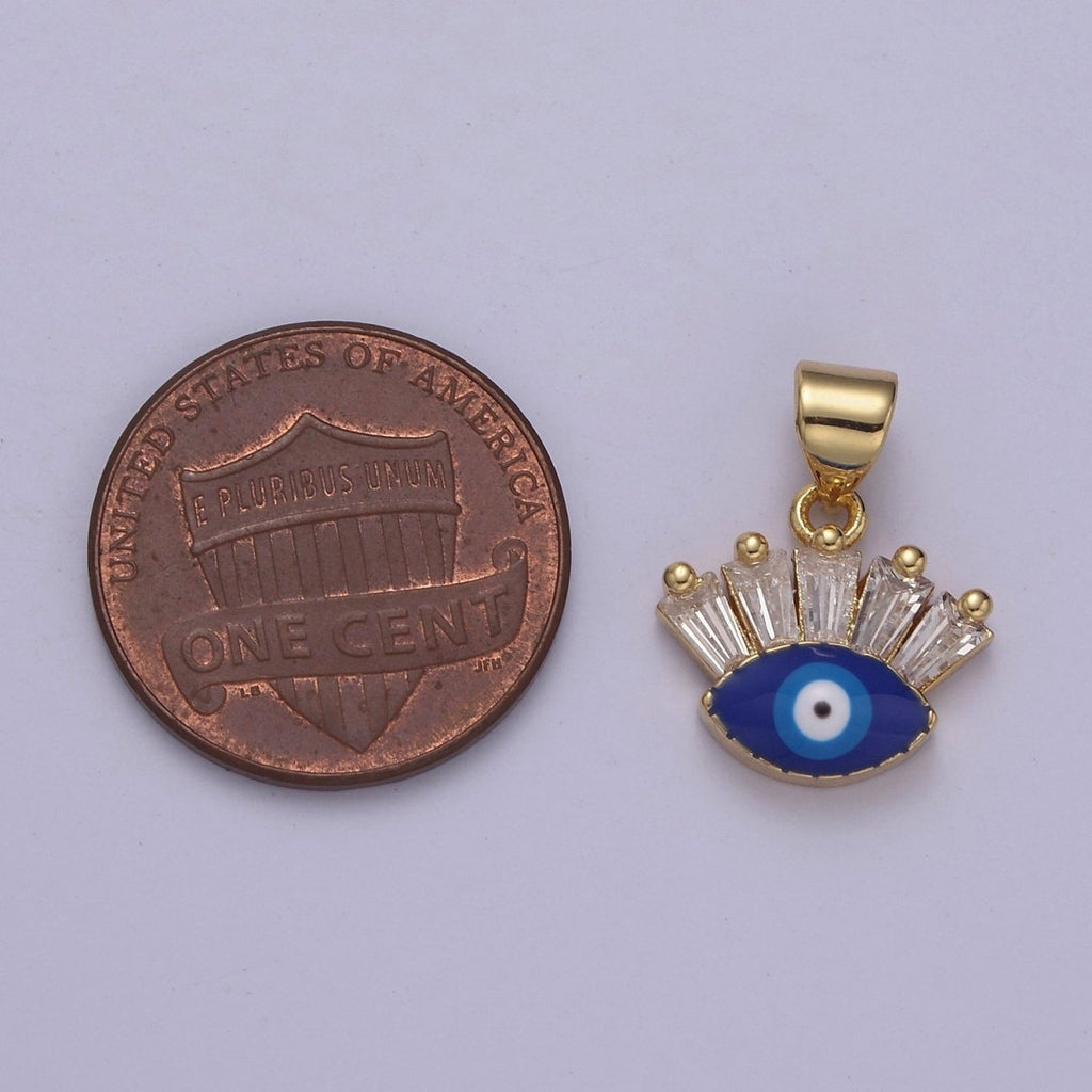 Gold plated Tiny Evil Eye Charm Necklace, Baguette Evil Eye Jewelry, Dainty Evil Eye Pendant J-339 - DLUXCA