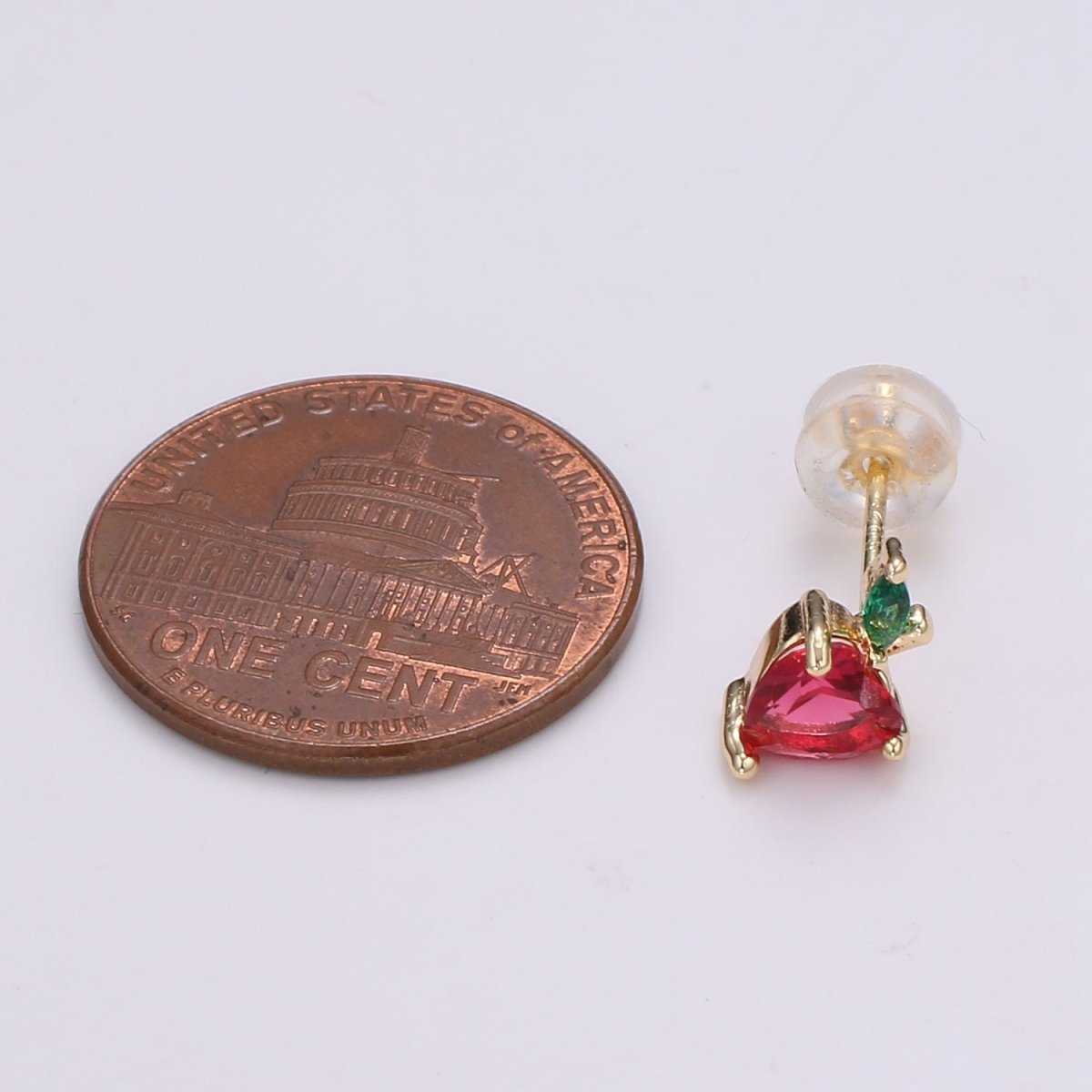 Gold plated Tiny Strawberry Stud Earrings, Colored CZ Crystal Mini Fruity Natural Golden Formal/Casual Daily Wear Earring Jewelry P-015 - DLUXCA