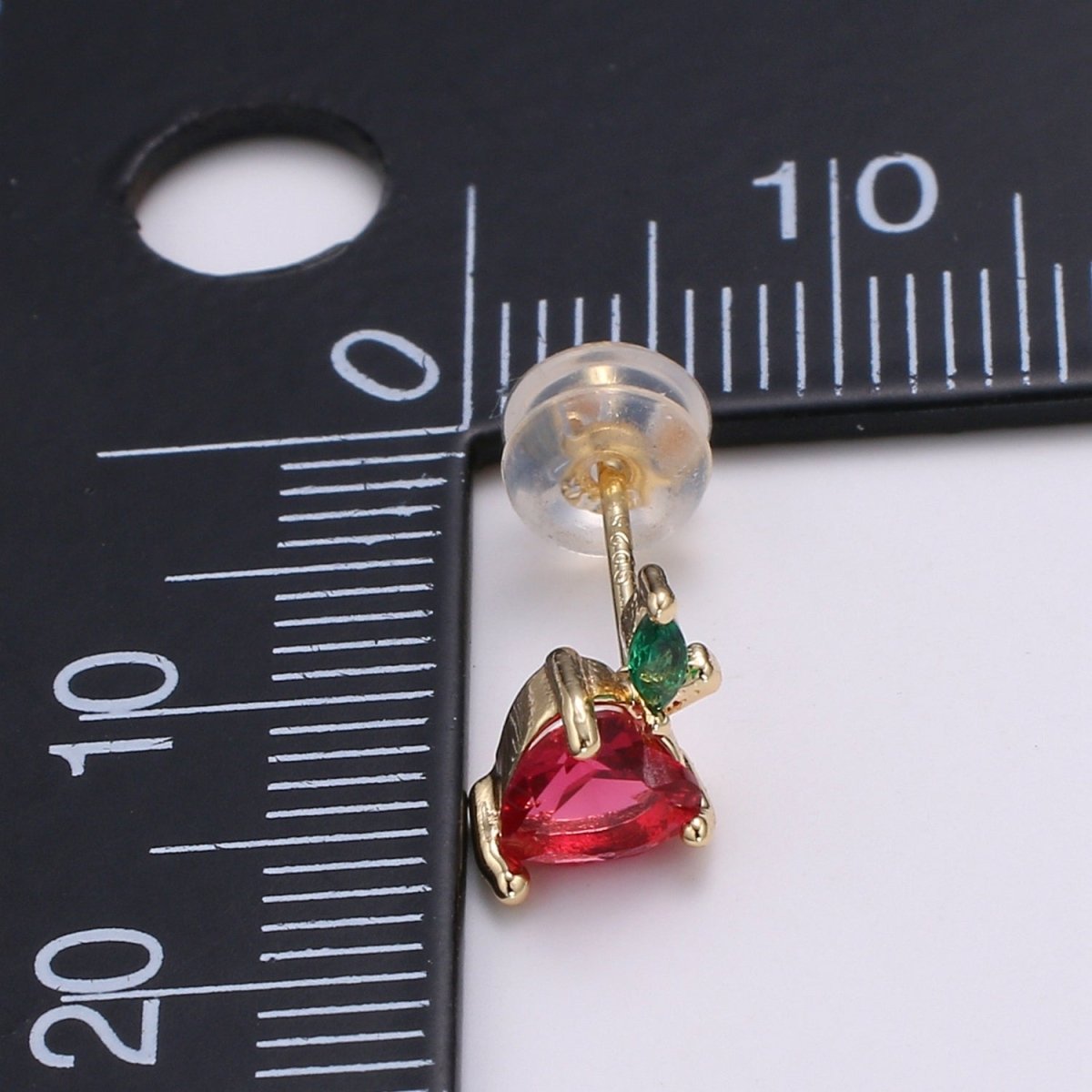 Gold plated Tiny Strawberry Stud Earrings, Colored CZ Crystal Mini Fruity Natural Golden Formal/Casual Daily Wear Earring Jewelry P-015 - DLUXCA
