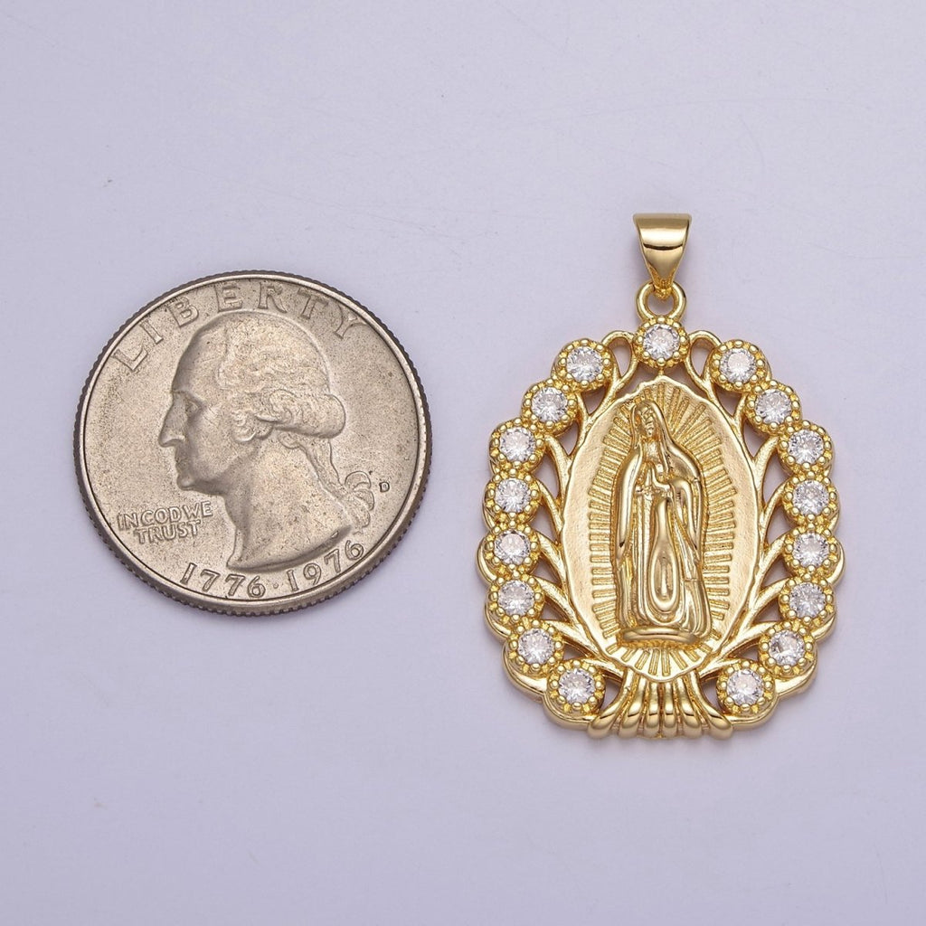 Gold plated Virgin Mary Pendant Gold Lady Guadalupe Medallion Charm for Religious Necklace J-404 - DLUXCA