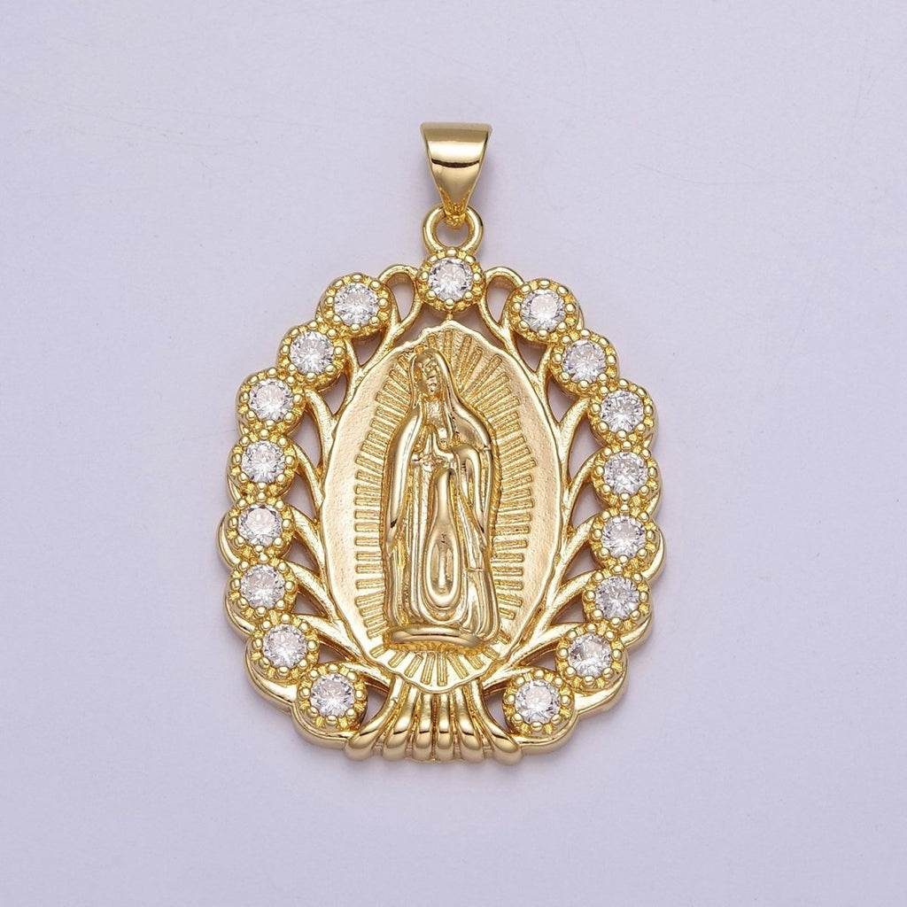 Gold plated Virgin Mary Pendant Gold Lady Guadalupe Medallion Charm for Religious Necklace J-404 - DLUXCA