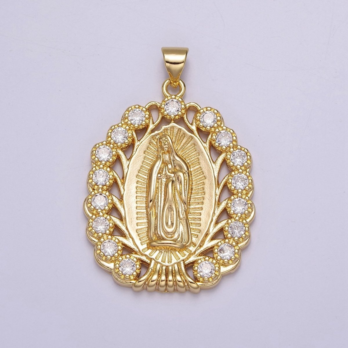 Gold plated Virgin Mary Pendant Gold Lady Guadalupe Medallion Charm for Religious Necklace J-404 - DLUXCA