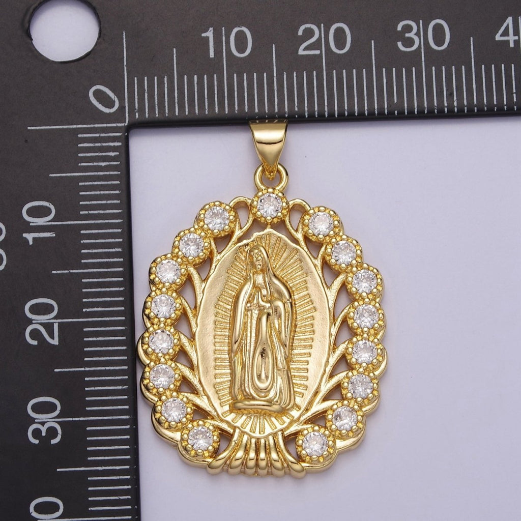 Gold plated Virgin Mary Pendant Gold Lady Guadalupe Medallion Charm for Religious Necklace J-404 - DLUXCA
