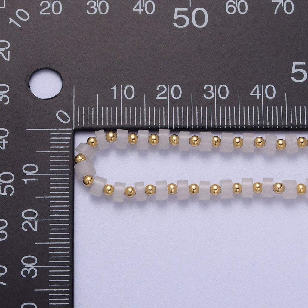 Gold plated White Jade Rondelle Heishi Gemstone Gold Spacer Beads 15.5 Inch Choker Necklace | WA-1431 Clearance Pricing - DLUXCA
