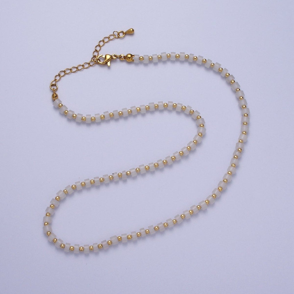 Gold plated White Jade Rondelle Heishi Gemstone Gold Spacer Beads 15.5 Inch Choker Necklace | WA-1431 Clearance Pricing - DLUXCA