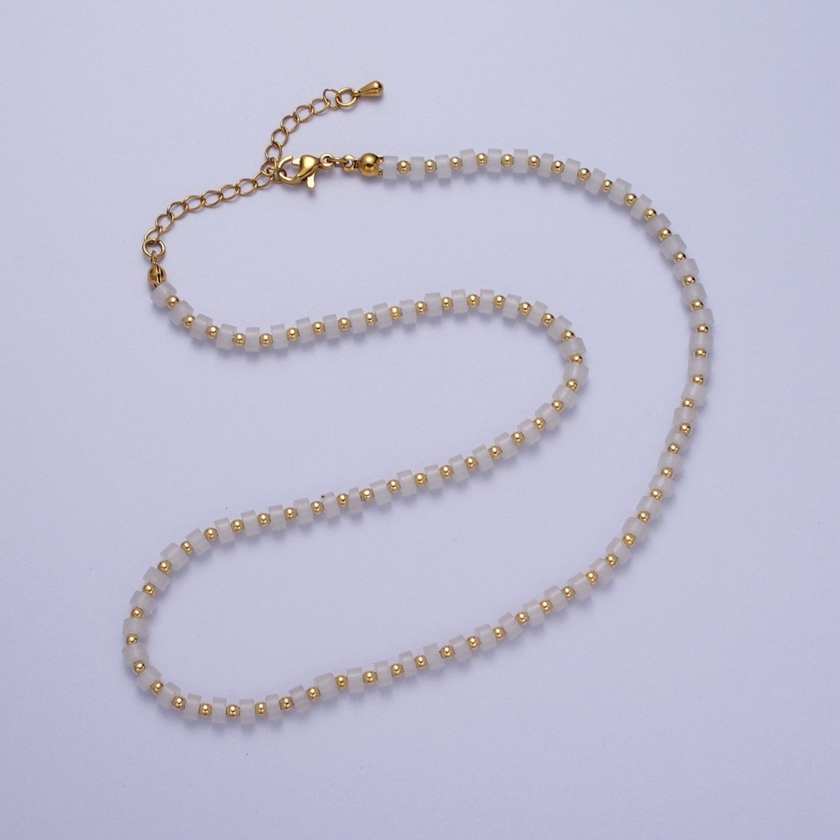Gold plated White Jade Rondelle Heishi Gemstone Gold Spacer Beads 15.5 Inch Choker Necklace | WA-1431 Clearance Pricing - DLUXCA