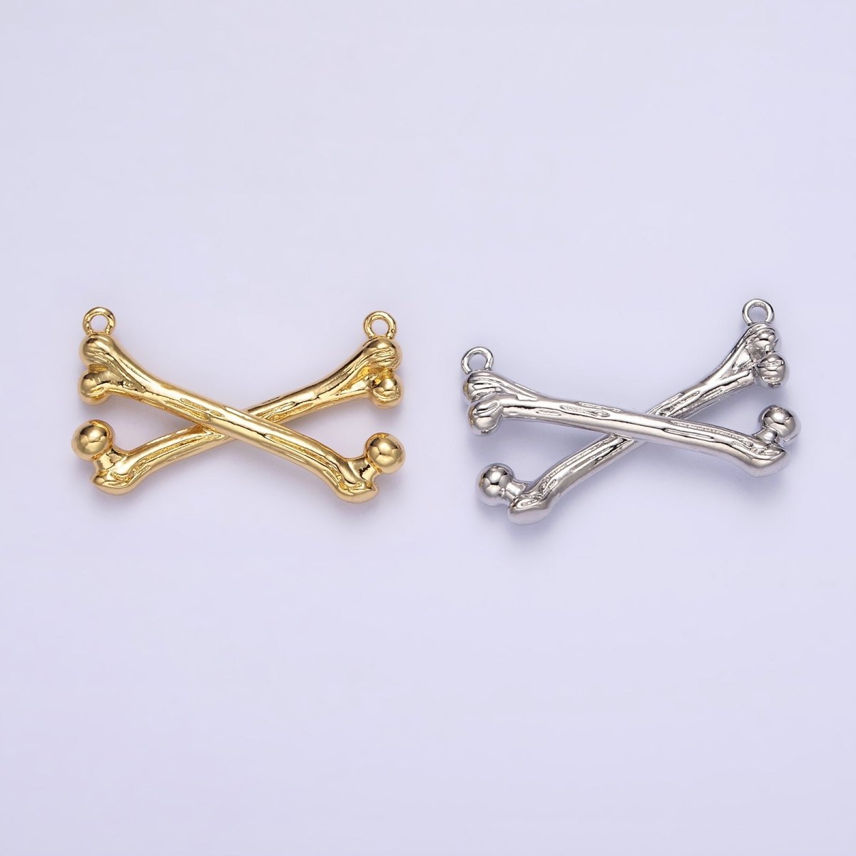 Gold plated X Crossed Textured Bone Skeleton Connector in Gold & Silver G-711 G-712 - DLUXCA