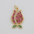 Gold flower Charm - Rose Petal pendant charm on gold plated chain - simple dainty jewelry component M-610 - DLUXCA