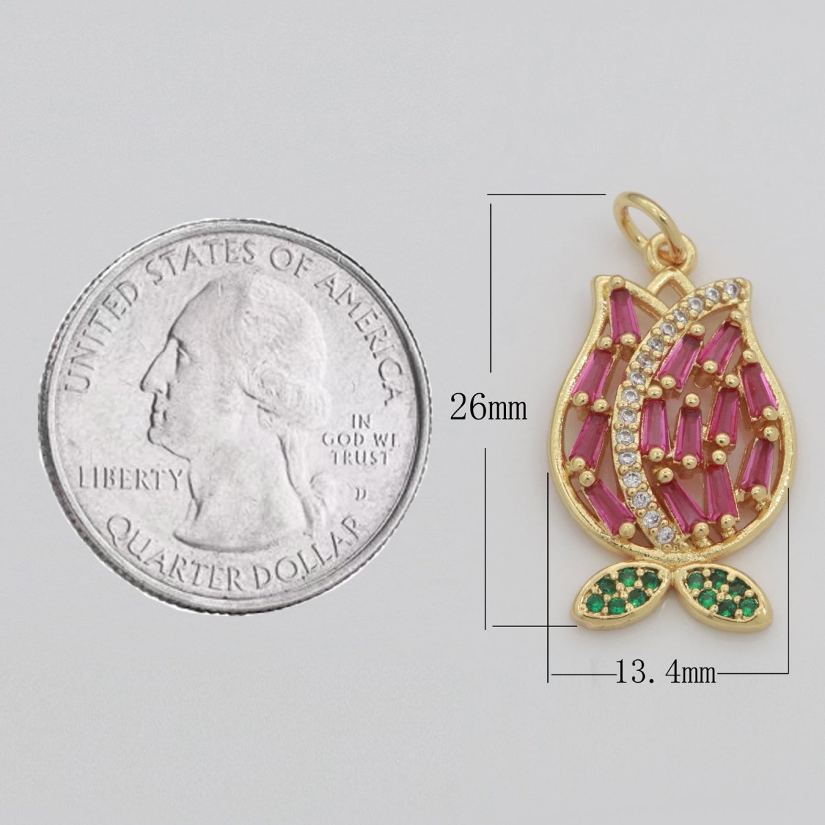 Gold flower Charm - Rose Petal pendant charm on gold plated chain - simple dainty jewelry component M-610 - DLUXCA