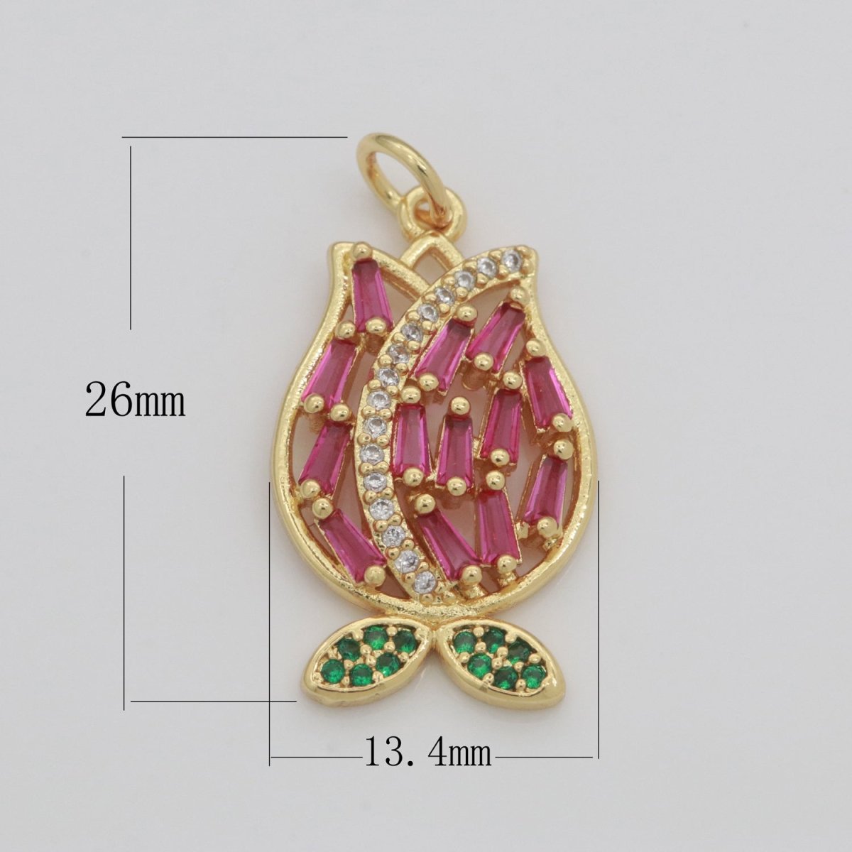 Gold flower Charm - Rose Petal pendant charm on gold plated chain - simple dainty jewelry component M-610 - DLUXCA