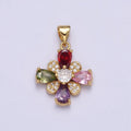 Gold Flower Multicolor Teardrop Micro Paved CZ Pendant | AA397 - DLUXCA
