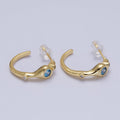 Gold Geometric Blue CZ Round Mini 20mm Stud Hoops Earrings | Y-199 - DLUXCA