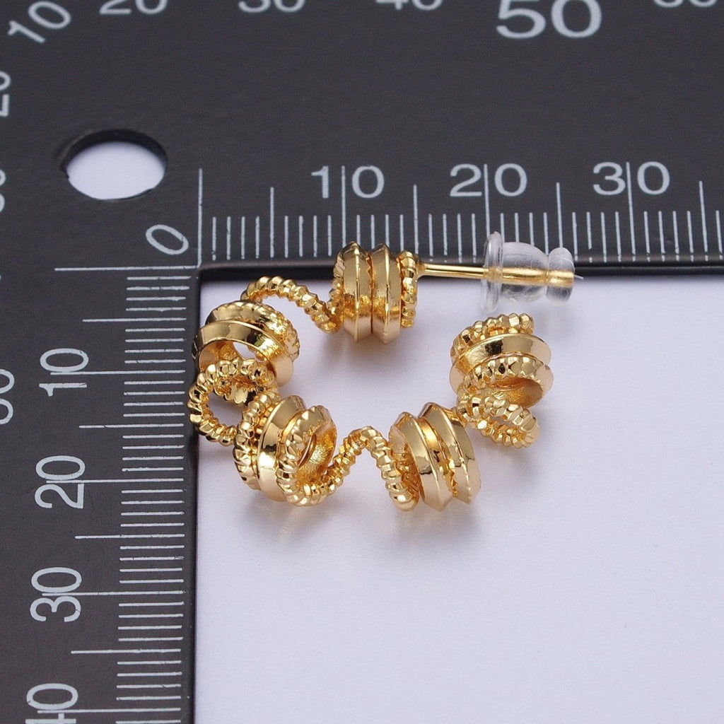 Gold Geometric Edged Spiral Coil Band C-Shaped Hoop Earrings | AE1020 - DLUXCA