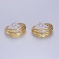 Gold Geometric Triple Bar C-Shaped 25mm Hoop Earrings | AB059 - DLUXCA