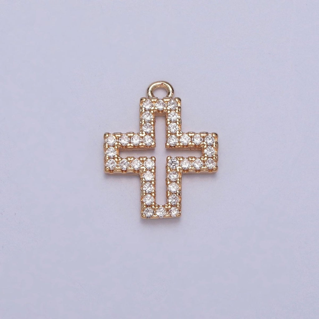 Gold Greek Cross Micro Paved Cubic Zirconia Charm For Religious Jewelry | X-253 - DLUXCA