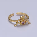 Gold Greek Myth of Soulmates, Lesbian Couple with Pink Heart Cubic Zirconia Between Adjustable Ring | X-615 - DLUXCA