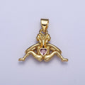 Gold Greek Myth of Soulmates Pendants, Lesbian Couple with Pink Heart Cubic Zirconia Between For Jewelry Making | X473 - DLUXCA