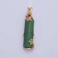 Gold Green Bamboo Bar Micro Paved CZ Leaf For Nature Jewelry | X-676 - DLUXCA