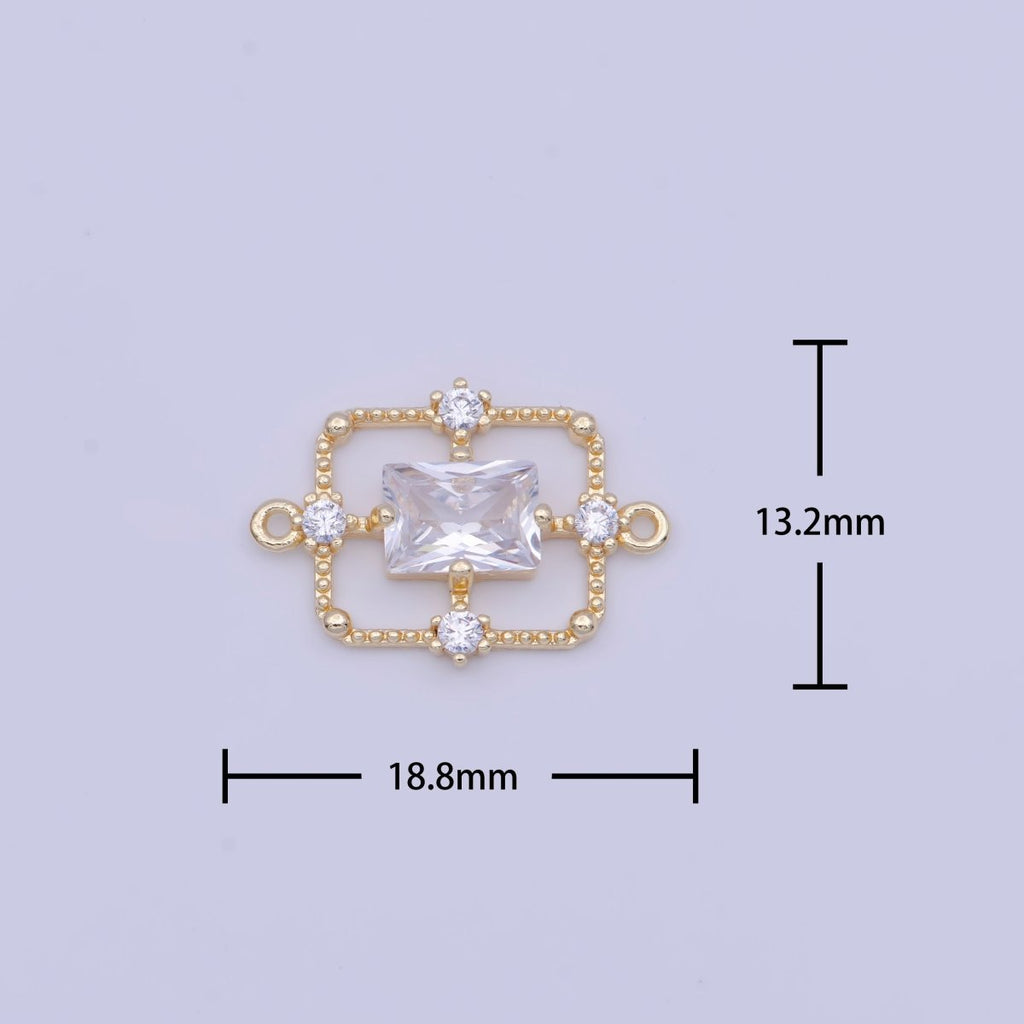 Gold Green / Clear Baguette CZ Charm Connector Geometric Rectangle Link Connector Supply G-562 G-563 - DLUXCA