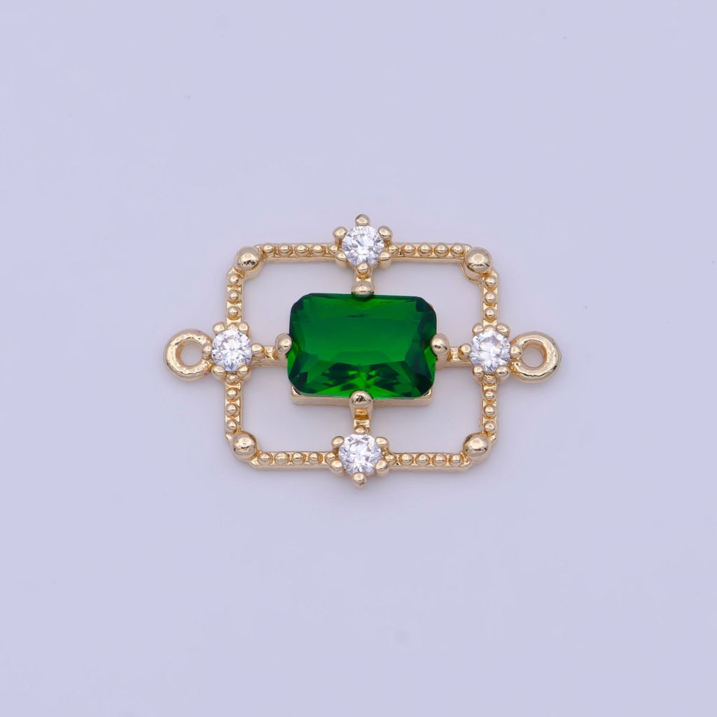 Gold Green / Clear Baguette CZ Charm Connector Geometric Rectangle Link Connector Supply G-562 G-563 - DLUXCA