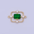 Gold Green / Clear Baguette CZ Charm Connector Geometric Rectangle Link Connector Supply G-562 G-563 - DLUXCA